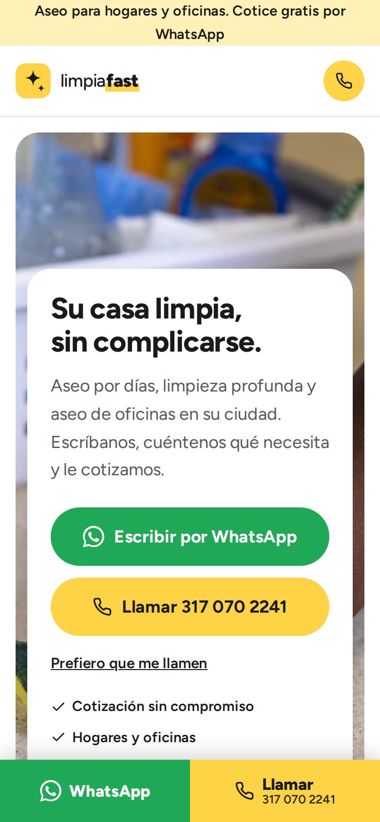 Página de Limpia Fast vista en un celular